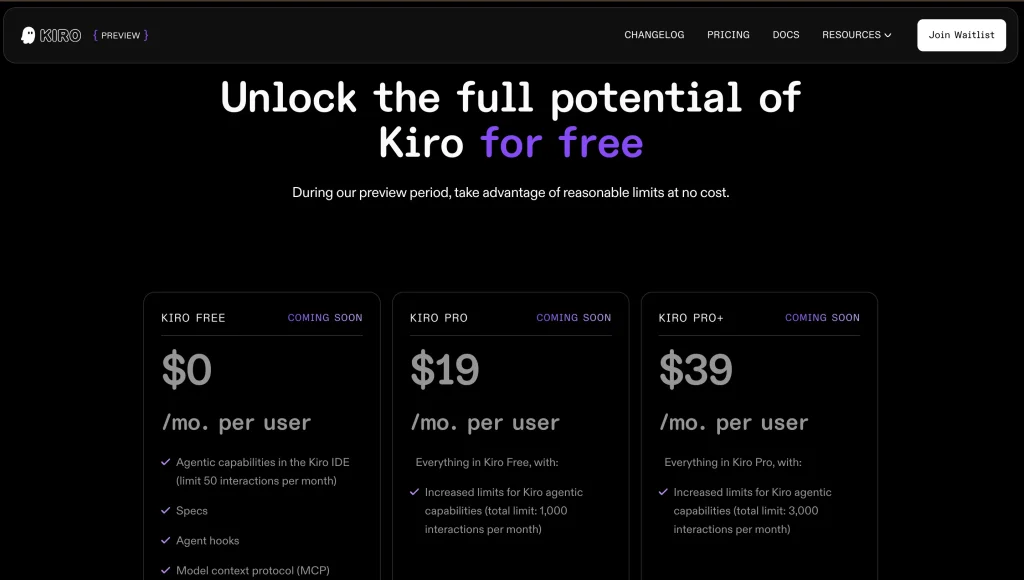 Kiro ai Pricing